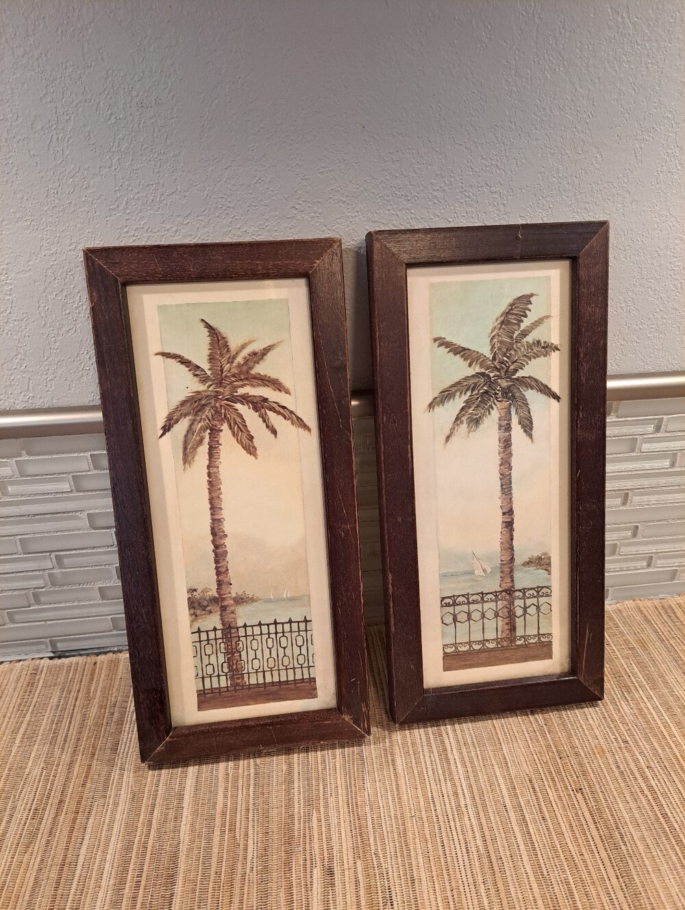 Two C. Winterle Olson Framed Lithos Cayman Palm Trees Sailboats Bahamas